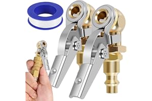 2-Pack 1/4 Inch Female NPT Closed Ball Tire Chuck with Clip, Locking Air Chuck Tire Inflator Nozzle with Quick Plug, Clip-On 