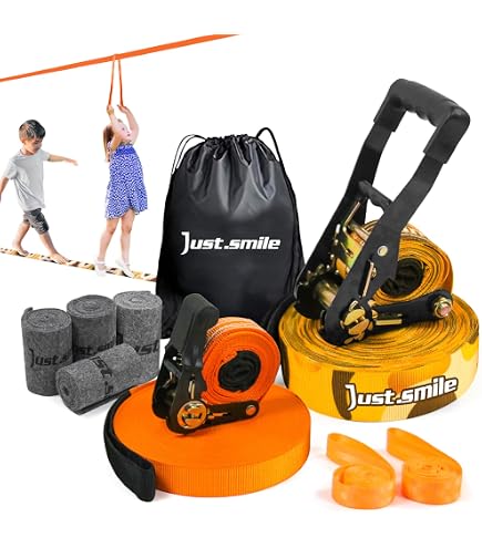 Ninja Slackline 52ft Slackline Kit For Beginners | Complete Set With Tree Protectors, Cotton Bag & Training Line 52 Foot Slackline Set