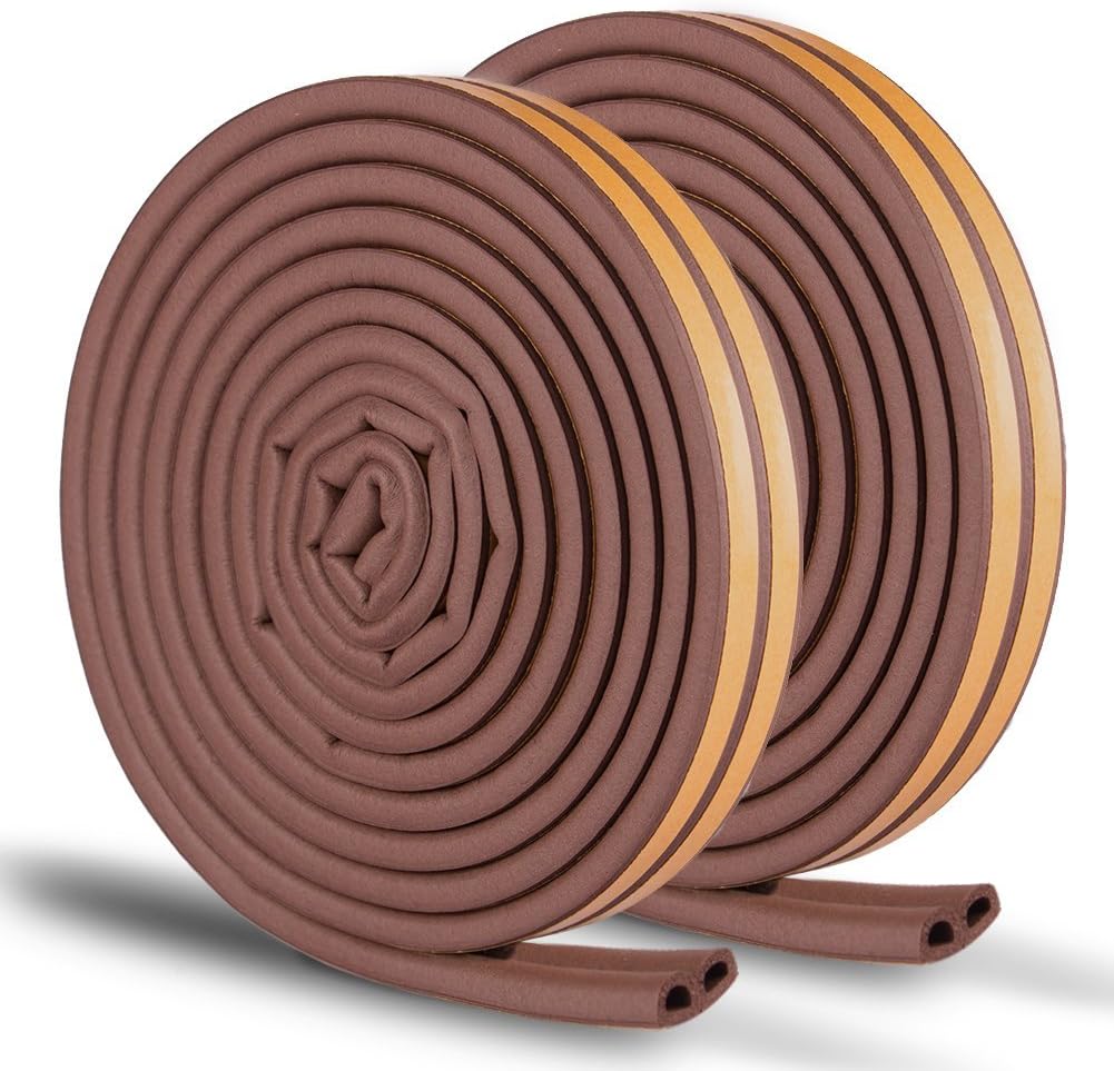 Petift Door Weather Stripping,Window Seal Strip,Self-Adhesive Foam Seal Strip,Soundproof Seal Strip Insulation Gap Blocker Epdm D Type 33Ft Brown