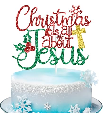 Jesus Happy Birthday Cake Topper - Glitter Nativity Christmas Cake Decor, Pre-Assembled With Stick For Birthday Parties - View #9