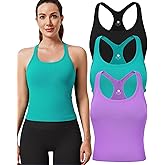 Evercute Women's 1/2/3 Pack Ribbed Workout Tank Tops with Built in Bra Racerback Seamless Crop Tank Tops Camisole Sport Tanks