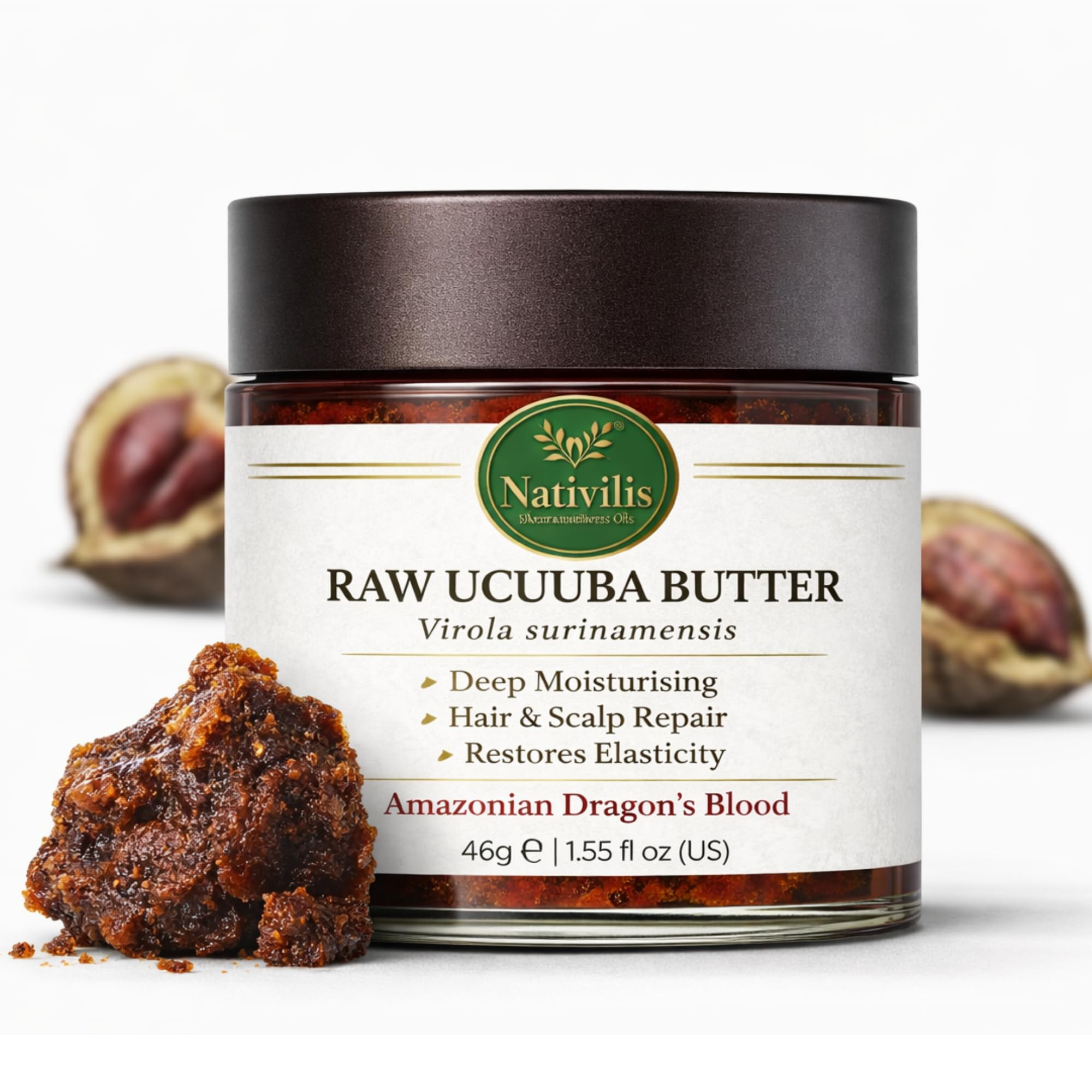 Nativilis Ucuuba Butter 100% Natural (Virola surinamensis) – Deep Moisturising Hair & Skin Treatment – Amazonian Butter Rich in Fatty Acids – Dry Hair Repair & Skin Elasticity – 46g
