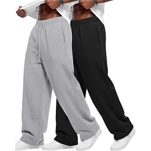 Baggyfly 2 Pack Men's Baggy Sweatpants Athletic Pants | Lightweight, Wide Leg, Open Bottom Joggers with Drawstring and Pocket