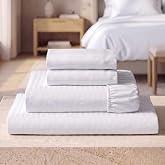 Mellanni Iconic 4-Piece, Ultra Soft Sheet Set (Cal King, Striped White) | 10M+ Sleepers. Lab-tested: Sleeps Cool, Stays Bright, Strong, Smooth. Good Housekeeping Best Bedding, 7 yrs running.