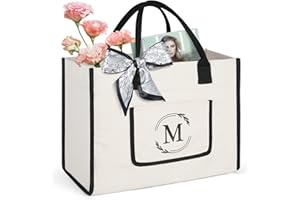 KTMOUW Canvas Tote Bag Beach Bag Monogrammed Initial Canvas Bag for Wedding Birthday Beach Personalized Gifts for Women