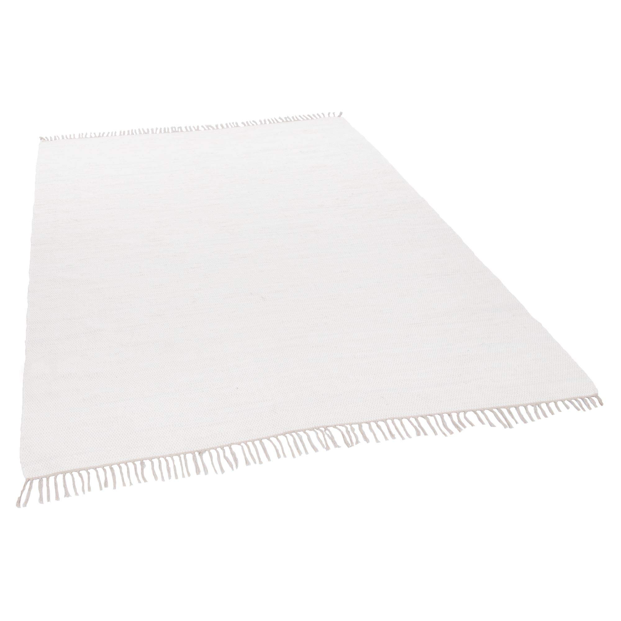 Theko Dhurry Happy Cotton Flat Weave Rug, 100% Cotton, Handwoven, Colour: White, 60 x 120 cm