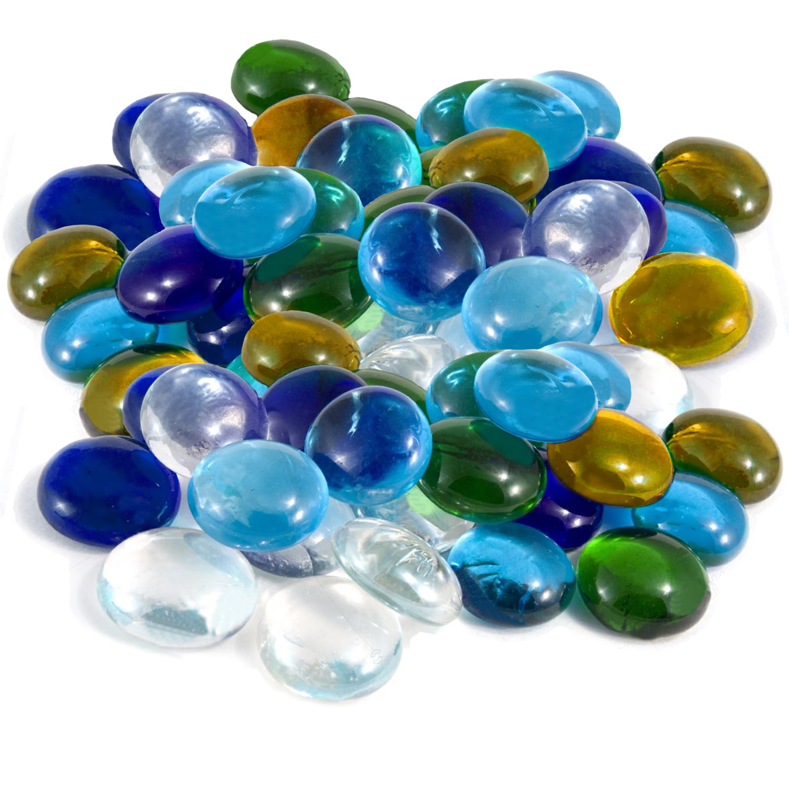 Glass Pebbles - 190-200Pcs Approx 0.95KG Mixed Color Flat Marble Beads, Clear Decorative Glass Beads Artificial Crystal Gemstones for Vase Filler, Aquarium, Mosaic Tiles, Landscaping, Flowerpot