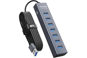 4Ft 7-Port USB 3.0 Hub Cable for Desktop, Aluminium USB Hub 5Gbps USB Splitter Multiport Adapter, USB Splitter with 5V 3A Typ