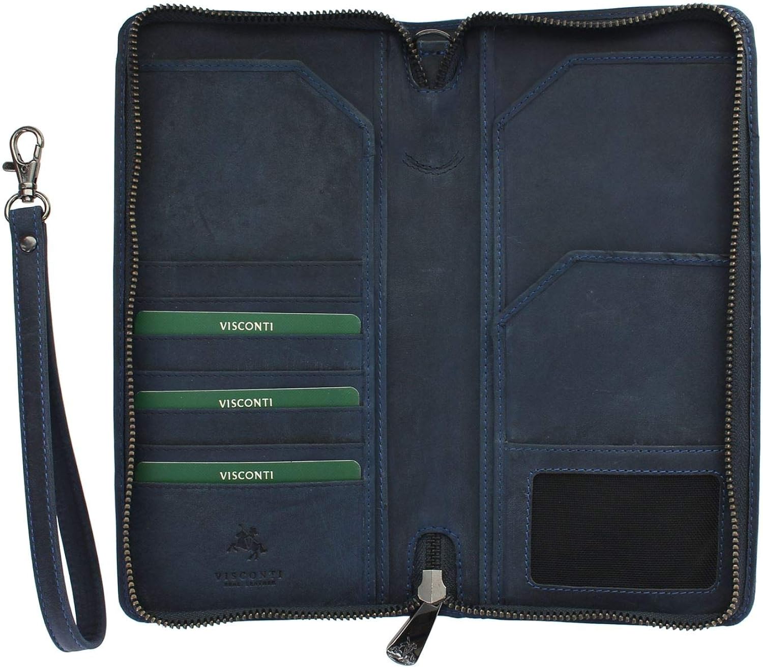 VISCONTI Hunter Collection Wing Leather Travel Wallet & Strap RFID Blocking 728 Oil Blue - Image 3
