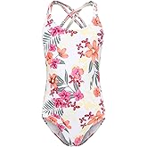Girls One Piece Swimsuits Hawaiian Floral Bathing Suit for Kids Adjustable Straps Swimwear 3-16 Years