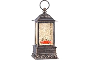 EYROSA Christmas Snow Globe Red Truck Lantern, Glitter Lighted Christmas Decorations for Home with Music, Light Up Snowglobe Christmas Décor