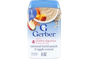 Gerber Stage 2 Baby Food, Oatmeal Lentil Peach & Apple Cereal, Baby Cereal, 6PK