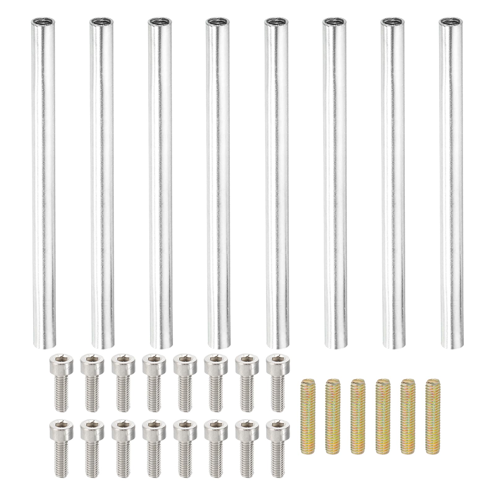 PATIKIL 80mm (3.1") Round Coupling Nuts Kit, M4 Threaded Connector Bar Hardware with Fully Thread Rods Socket Screws for Lamp Model Furniture DIY Repair Part