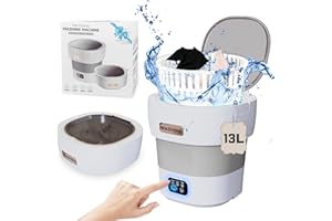 YLTIMER Portable Mini Washing Machine, 13L Collapsible Washer Machine, Foldable Underwear Washing Machine with Spin, Small Portable Washer and Dryer Combo for Apartments, Camping, Travel. (Grey)