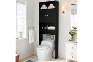 Tydaris Over The Toilet Storage Cabinet – Wood Bathroom Shelf Above Toilet with Double Doors, Bathroom Storage Cabinet Organizer, Black