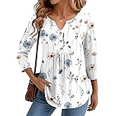Zeagoo Womens 3/4 Length Sleeve Tops V Neck Dressy Casual T Shirts Pleated Business Work Blouses Basic Tees S-3XL