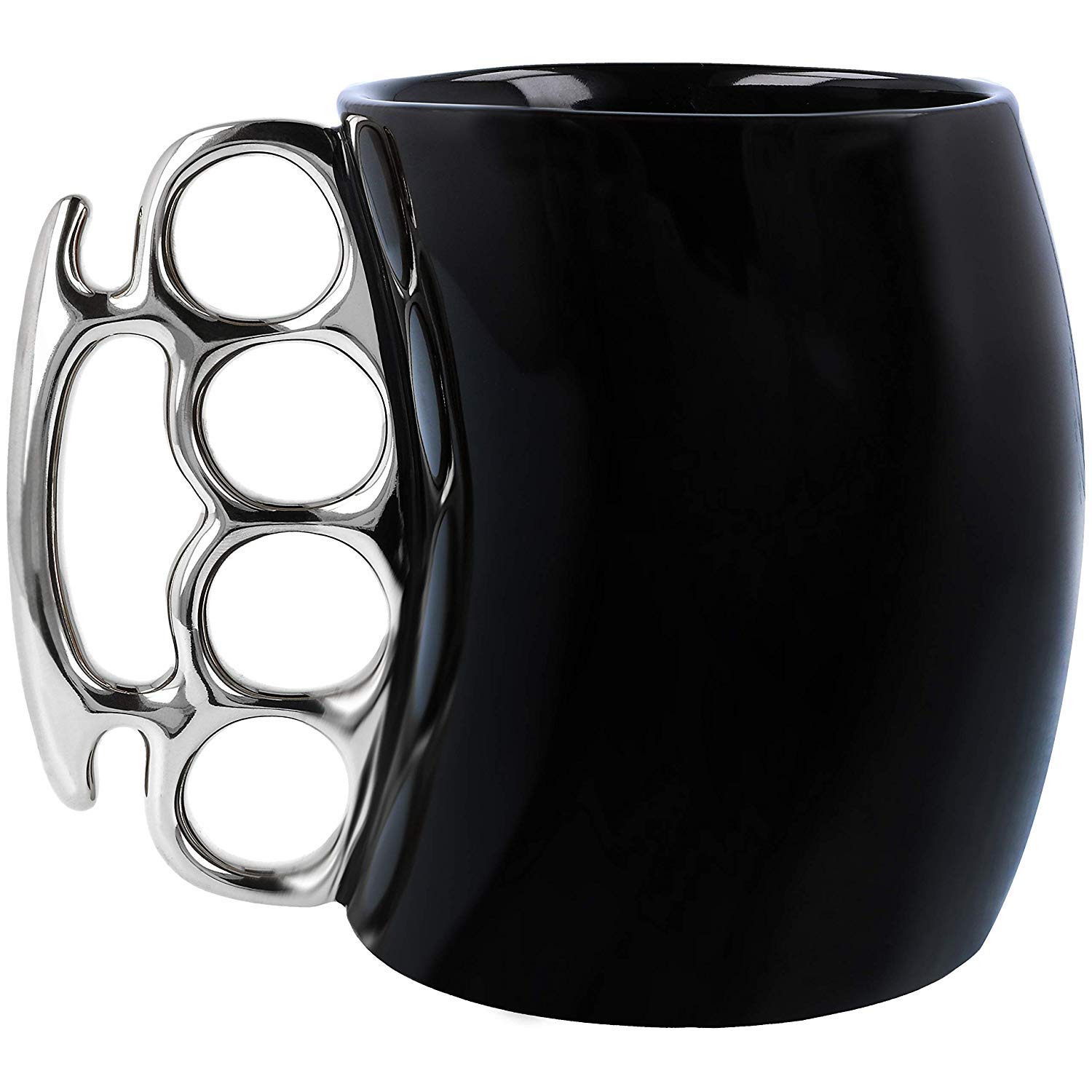 Knuckle Duster Mug, Ceramic Teapot Cup, Funny Friends Coffee Mug (Black With Silver Handle)