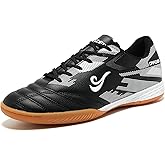ORRZER Men's Indoor Soccer Shoes for Futsal Sports Women's Trainer Athletic Flat Outsole Training Rubber Sneaker Black/White