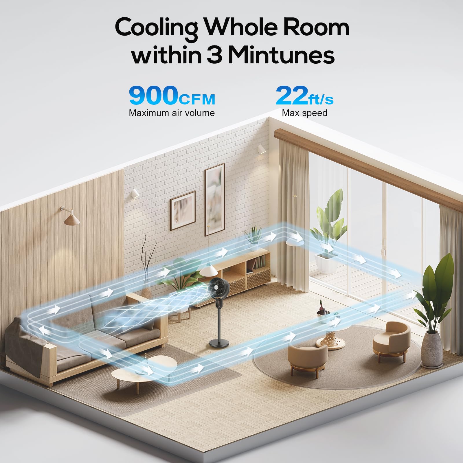 hykolity Fan for Bedroom, 90°+70° Omnidirectional Oscillating Standing Fan, 3 in 1 Pedestal & Tabletop fan, Quiet Floor Fan with Remote, Adjustable Heights, 8 Speeds Air Circulator, 12H Timer