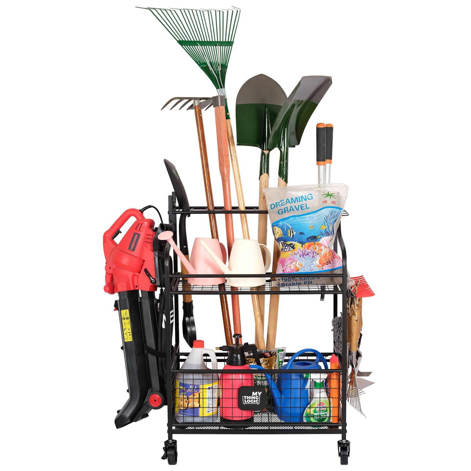Mythinglogic Garden Tool Organizer for Garage, Yard Tool Rack with Wheels, Garage Organizers and Storage Holder for Yard Tools (Deluxe Tower) Image