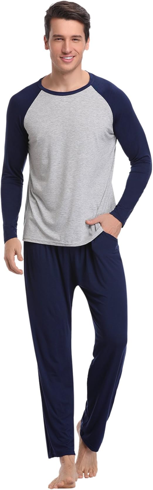 Aibrou Pyjama Homme Hiver Coton Ensemble Pyjamas Chauds Homme Manche