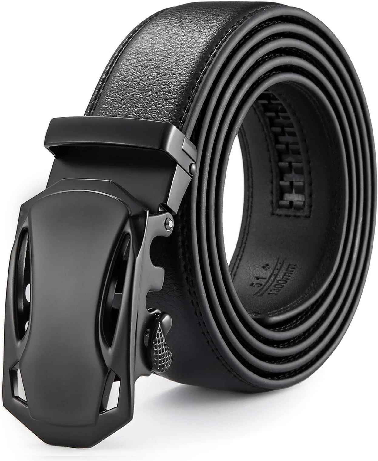 Ratchet Belt for Men, QISHI YUHUA Slide Men's Belt with Genuine Leather 1 3/8,Trim to Fit