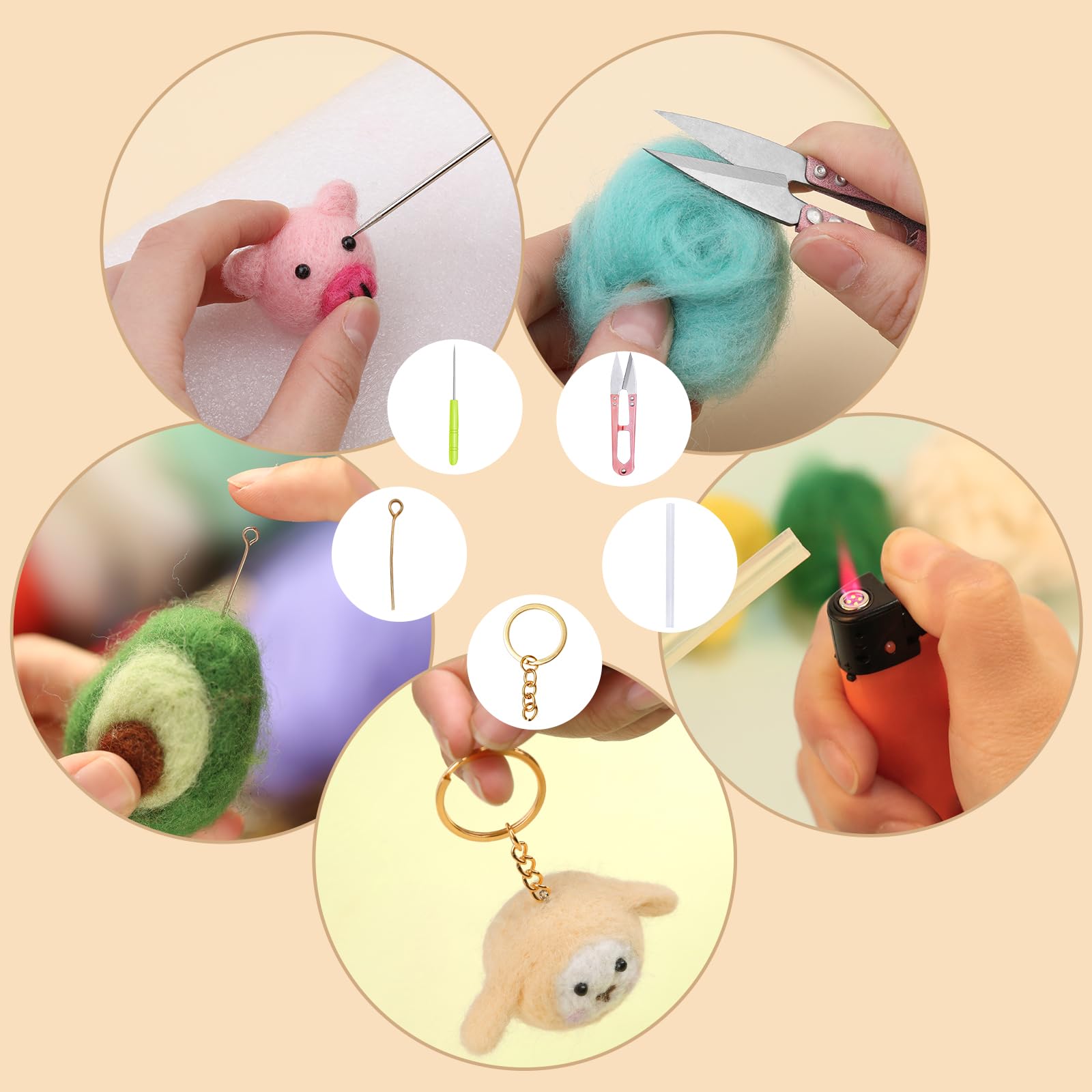 QMNNMA 241 Pcs Needle Felting Kit - Complete Needle Felting Tools and Supplies with Felt Wool 50 Colors, Felt Molds, High Density Foam Pad Storage Box for DIY Craft Animal Home Decoration