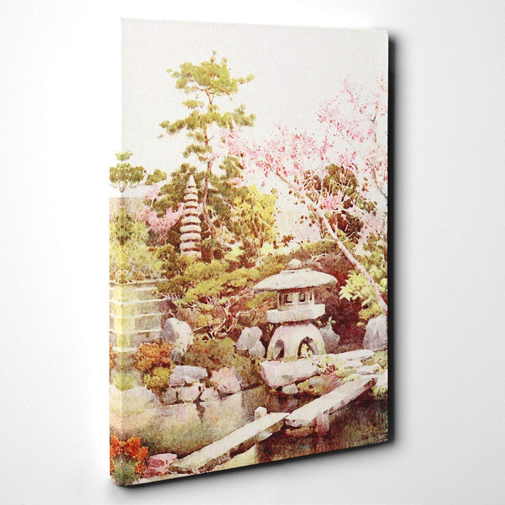 Ella Du Cane Japanese Oriental an Old Garden Canvas Print | Gallery Wrapped 30mm Frame Wall Art | 20x14 inches | Ready to Hang | Asian Floral Picture | Living Room Bedroom Lounge Office
