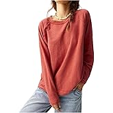 WDIRARA Women's Crew Neck Long Raglan Sleeve T Shirts Causal Basic Tee Loose Tops
