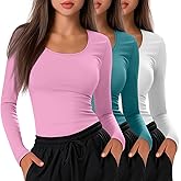 Neer 3 Pack Women's Underscrub Shirts Long Sleeve Nurse Undershirts Scoop Neck Tops Basic Stretchy Layering Clothes