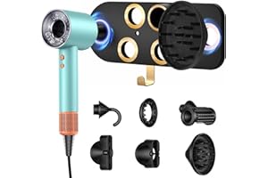 MY DIEMLIFE 6-in-1 Magnetic Wall Mount for Dyson Supersonic Hair Dryers (HD16 Nural & HD15, HD08 and All Other Models), with 5 Magnetic Rings for The Accessories (Black,Compatible with HD16)