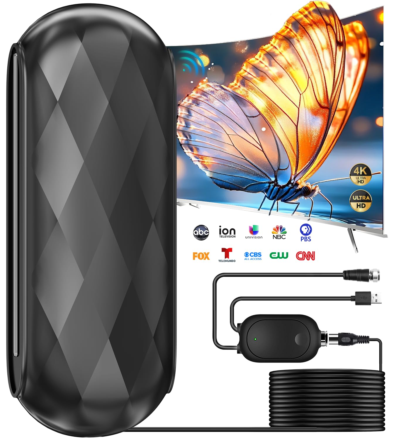 View 1 of 2900+ Miles Long Range TV Antenna,Digital Antenna Smart Tv Indoor Outdoor with Strongest Amplifier Signal Booster, HDTV Antennas For Local Channel No Cable Bills-Support 8K 4K 1080p Old TVs-38ft Cable
