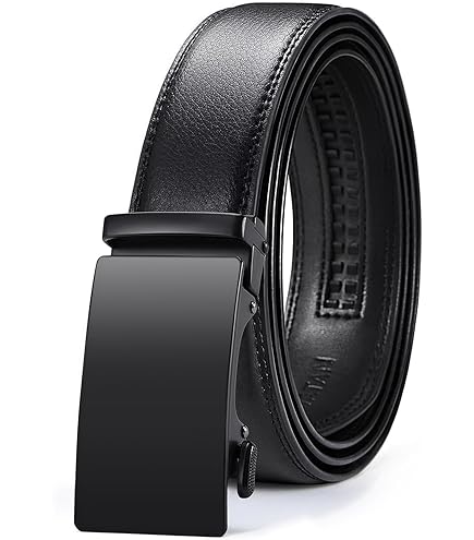 SENDEFN Men's Leather Belt Automatic Ratchet Buckle Slide Belt for