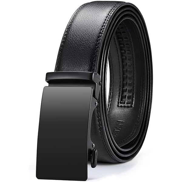 SENDEFN Men's Leather Belt Automatic Ratchet Buckle Slide Belt for