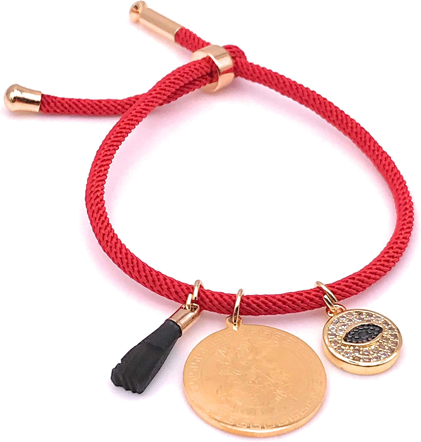 Amazon Leslie Boules 18kゴールドメッキ 聖ミカエル大天使レッドストリングブレスレット 調節可能なチャーム 邪眼 本物のアザバッハの手 ブレスレット 通販