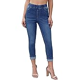 Vetinee Capris Jeans for Women High Waisted Pull On Elastic Waist Skinny Stretchy Denim Capri Pants Rolled Cropped Jeans