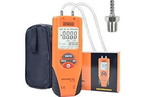ZIBOO ET1013 Digital Manometer, Air and Gas Pressure Tester, Differential Dual Port Pressure Gauge, Large LCD Display with Backlight,HVAC Gas Pressure Tester