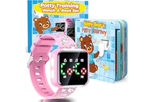 Etuwoe Potty Training Watch and Board Book for Toddler Girls: Adjustable Volume Potty Watches for Kids Water Resistant Toilet Timer Alarm Unicorn Toddler Watch Gifts for 1 2 3 4 5 Year Old Girl (Pink)