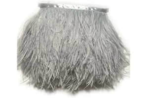 Shekyeon Ostrich Feather Trim Fringe Used Wedding Sewing Crafts Costumes Decoration Pack of 2 Yards(Light Gray)