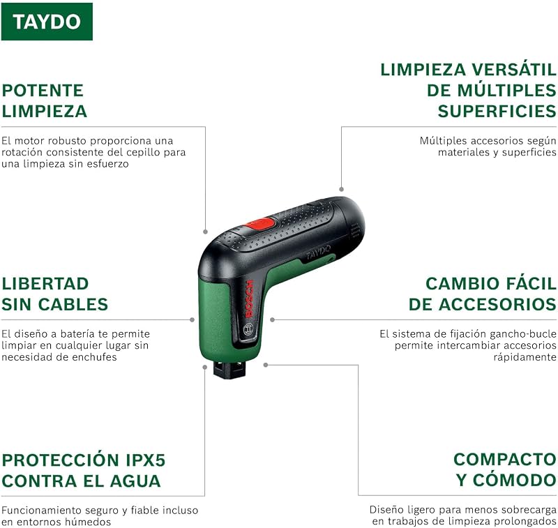 TAYDO (UniversalBrush 4V) Cepillos eléctricos a batería (Incl. Kit de 12 Accesorios y Bolsa de Transporte, en Caja de cartón)