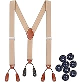 Kajeer Button End Suspenders for Men, Y-Back Adjustable Elastic Heavy Duty Suspender 1.3 Inches Wide with 8 Buttons
