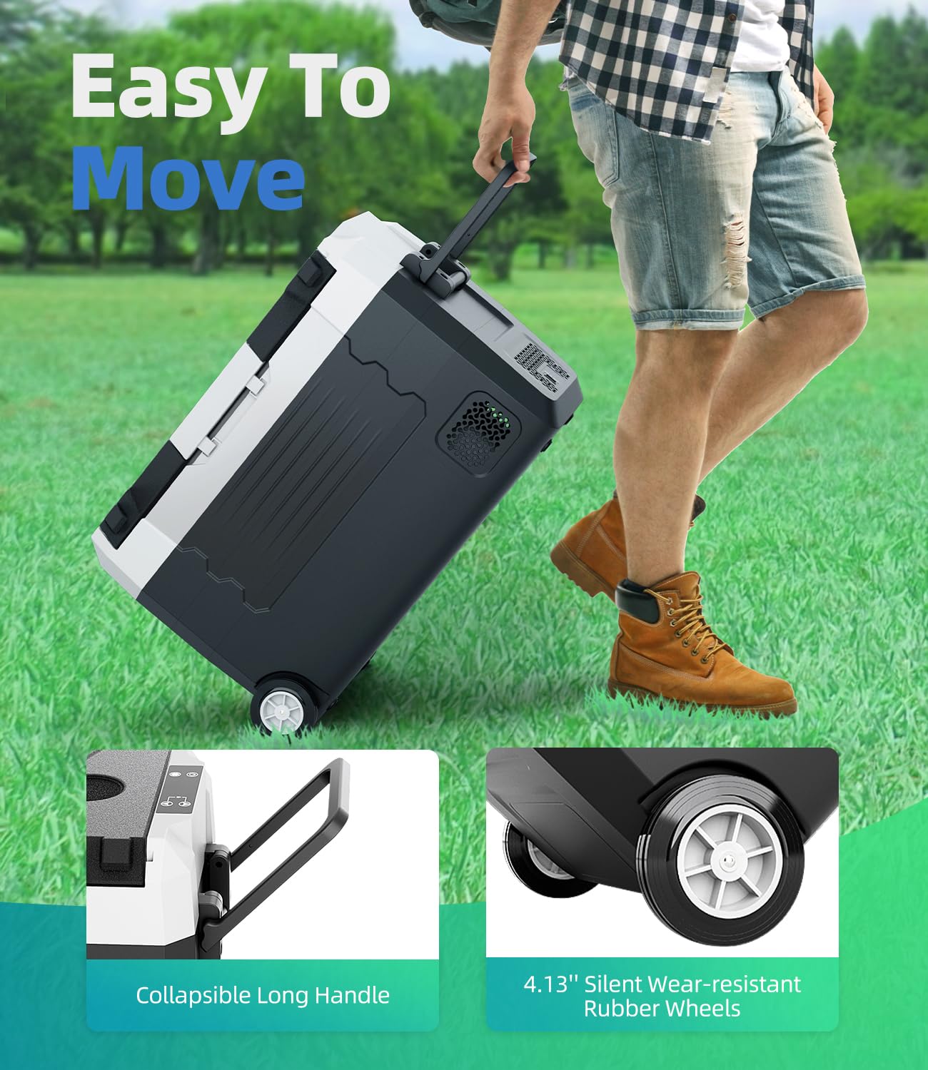 12 Volt Refrigerator, 53QT(50L) Compressor Electric Cooler with Wheels, Car Fridge with APP Control, Portable Freezer -13℉~68℉, 12/24V DC 110-240V AC Car Cooler for Camping, Travel, Road Trips