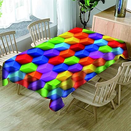 Morbuy Manteles Antimanchas Rectangular, Simple Geometría 3D Estampado