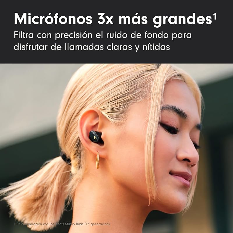 Beats studio buds+ (2023): fones de ouvido totalmente sem fio com cancelamento de ruído, melhor compatibilidade com apple e android, microfone integrado, bluetooth, resistência ao suor - preto/dourado
