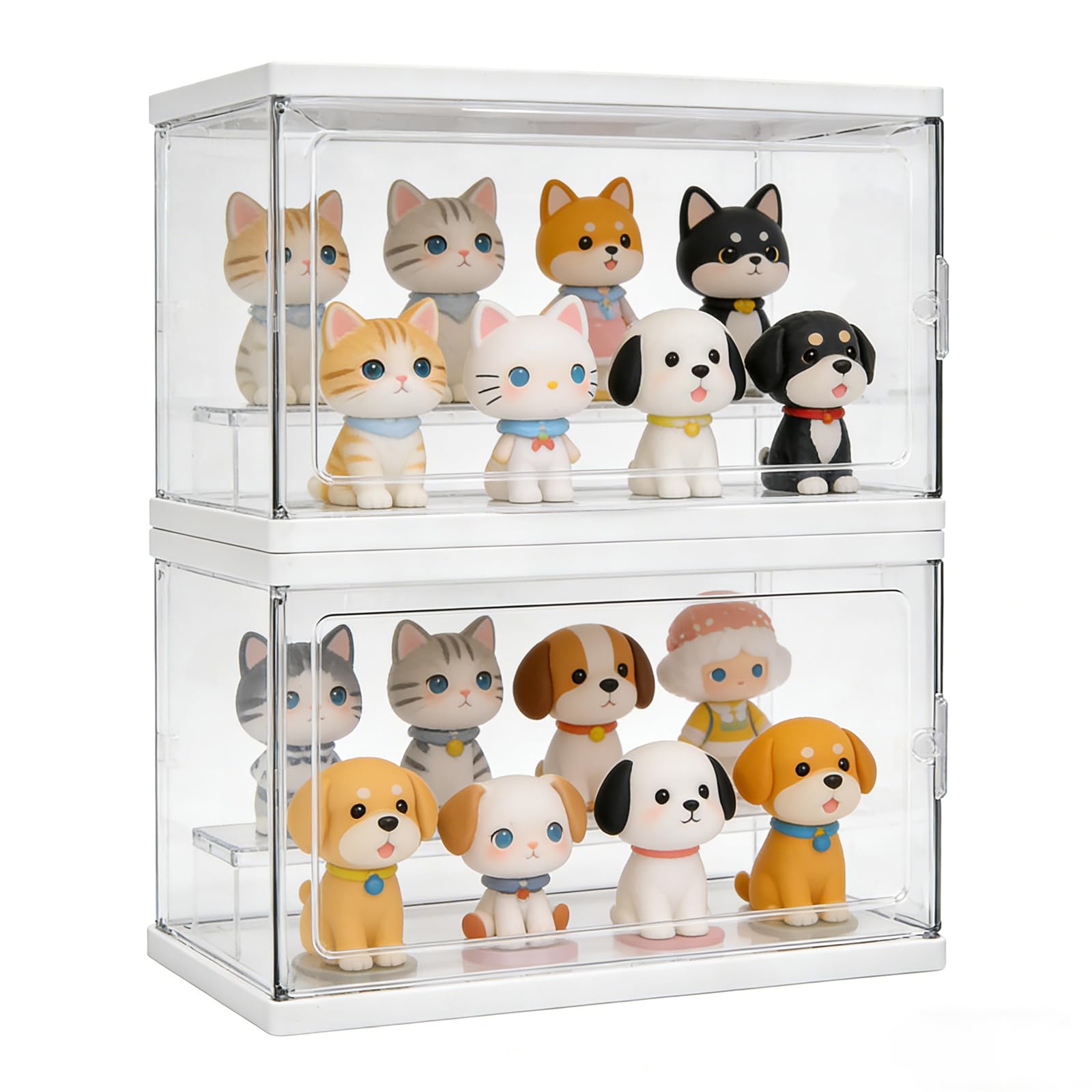 ANMOO Acrylic Display Case, 2-Tier Clear Dustproof Storage Organizer for Minifigure, Trinkets, Collectibles, Action Figures (Medium)