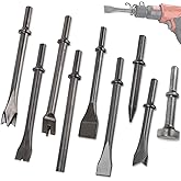Air Hammer Bits Set - 9pcs Pneumatic Hammer Chisel Bits, Air Chisel Bits, Air Hammer Punch Chipping Bits Set, Air Hammer Atachments for Tile Masonry Concrete Stone Demolition, Rust Removal, Drilling