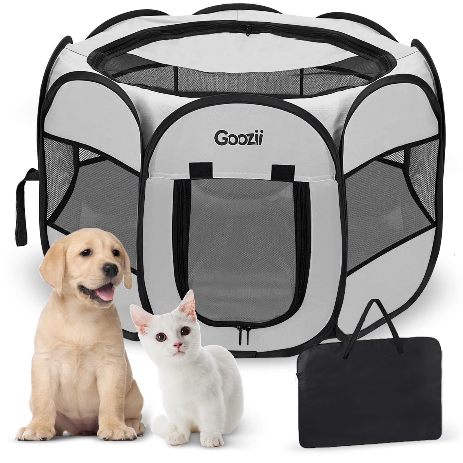 Photo 1 of Goozii Pet Cat Playpen for Indoor Cats Enclosed, Puppy Dog Play Pen for Outdoor Travel Camping (Small Size, Light Grey)