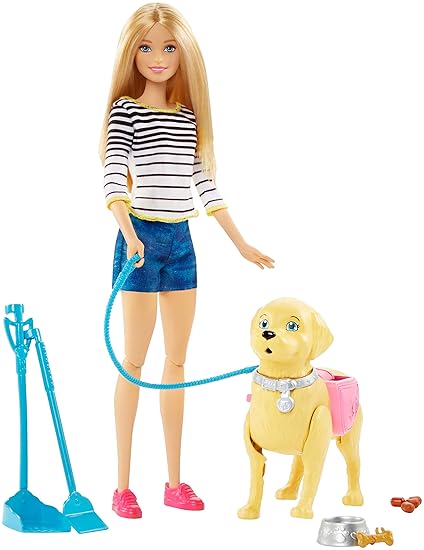 Barbie DWJ68 - Hundespaziergang Puppen Spielset, mit Puppe und stubenreines Hündchen, Mädchen Spielzeug ab 3 Jahren