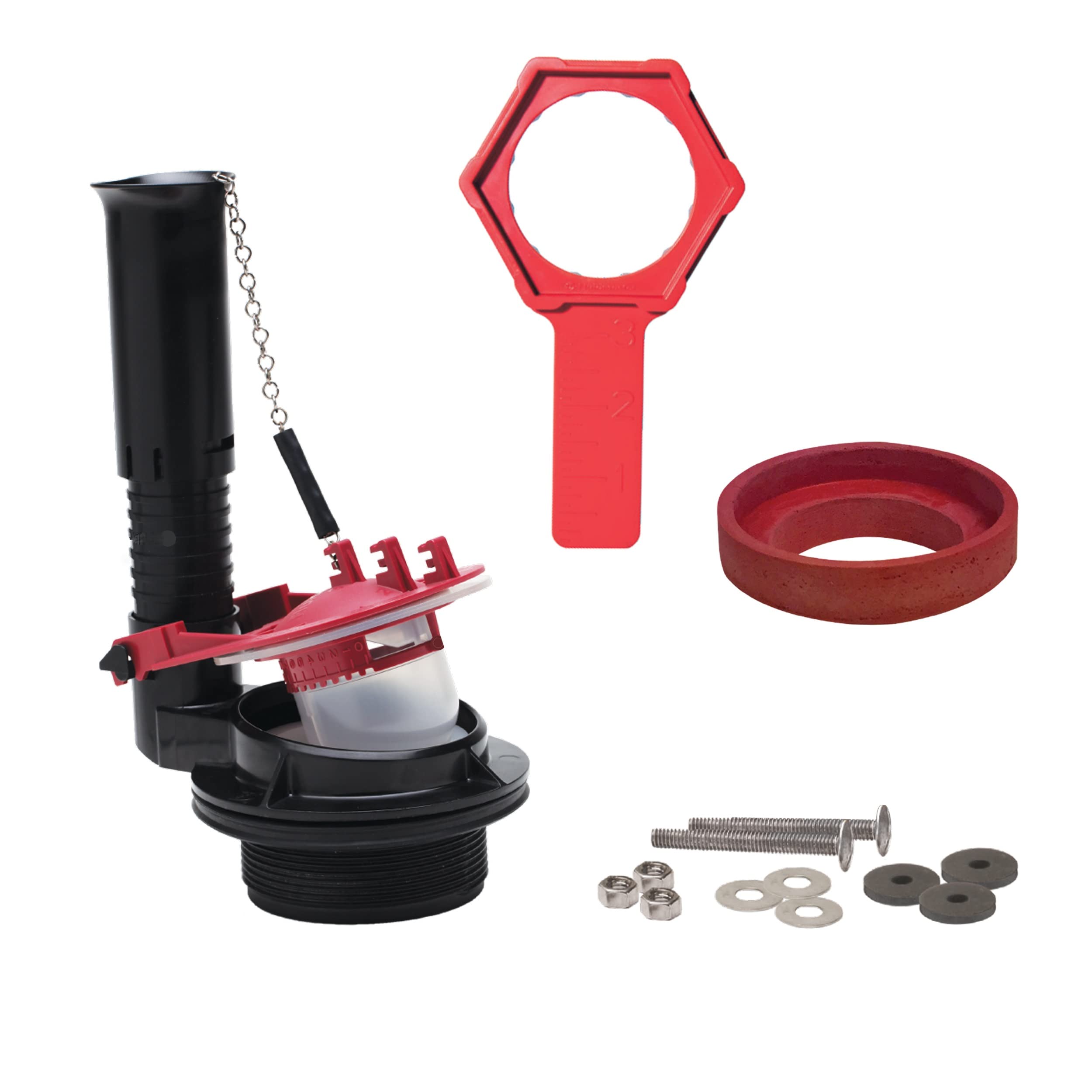 Photo 1 of Fluidmaster K-540A-015 Universal 3-Inch Toilet Flush Valve Repair Kit with Toilet Tool Multicolor