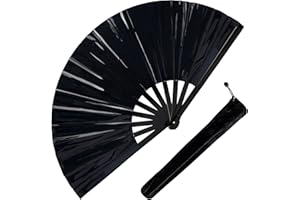 PUGPIU Fans for Line Dancing, 1 Pcs Boots On The Ground Hand Fan, Large Clacking Pop Fans Handheld That Make Sound, Women Men Foldable Clapping Fan for Line Dancing (Laser Black)